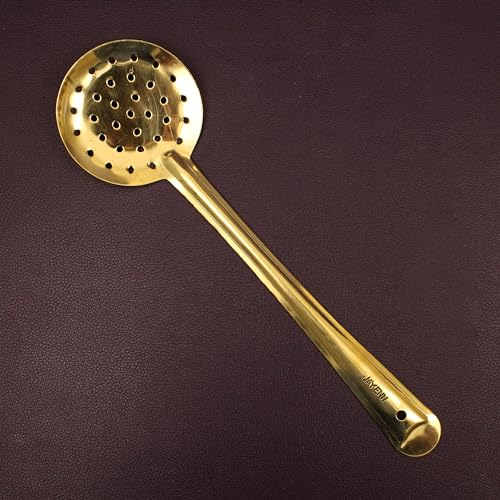 Image of Putrika Brass Utensil Pongal Pot Set | Pongal Paanai | Cookware | Urli | Heavy Weight With Lid and Ladle | Sankranthi Festival | Inner TIN Coating (Medium-Jali Ladle)