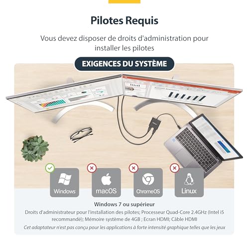 StarTech.com Adaptateur USB 3.0 vers Dual HDMI 2x1080p / 1x4K 30Hz Carte GraphiqueVidéo Externe Adaptateur d'Affichage Double Écran USB Type A vers HDMI Uniquement Windows Neuf - vue 6