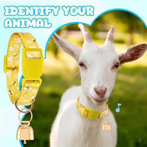 Image of Talltalk 2 Pack Goat Collars with Bells Grazing Copper Bell and Adjustable Nylon Collar Set Loud Bronze Bell for Farm Sheep Cow Sheep Dog Accessories Goat Owner Gift(Lemon, Bee)