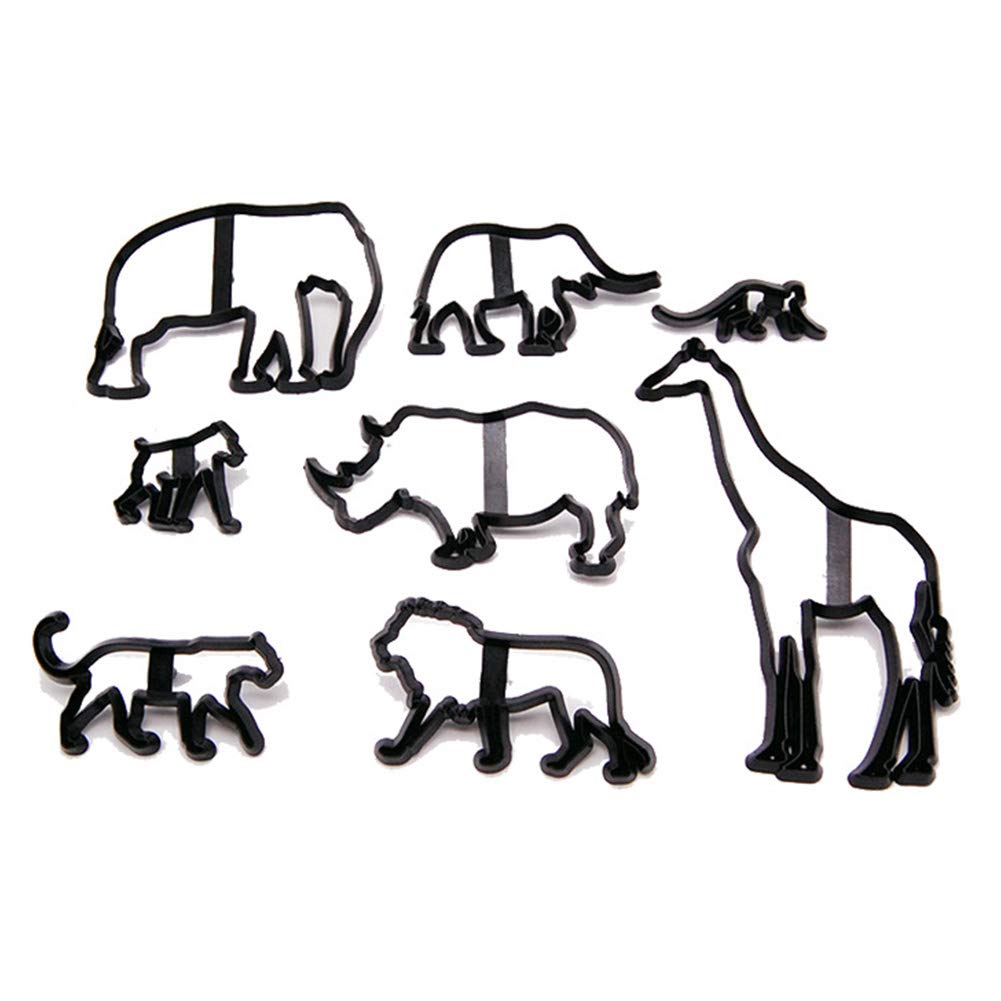 8 cortadores de galletas de animales, moldes para fondant, moldes de galletas de elefante, jirafa, hipopótamo, mono, león, herramientas de decoración de pasteles para fiestas, bricolaje, manualidades