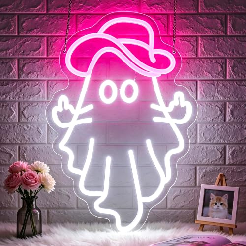 Image of Neon Sign, Ghost Neon Signs for Wall Decor LED Signs Neon Light | Cowboy Ghost Neon Sign for Bedroom, Gaming Room, Kids Room, Party, Bar, Halloween Decor, Home Decor, Boys Gift, USB Powered