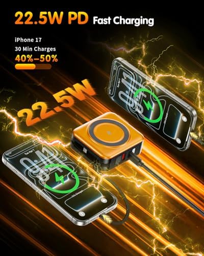 10000mAh for Magsafe Portable Charger Built-in Cables & AC Wall Plug,Orange - 5
