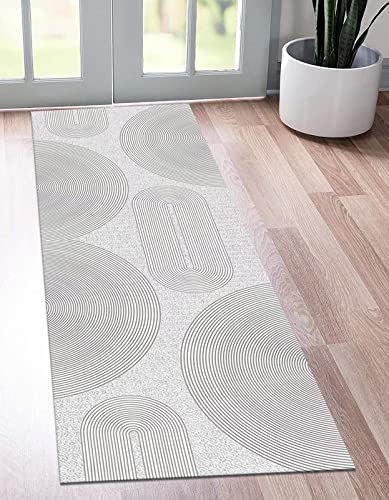 Tapis de couloir moderne 70x450 cm en polyester doux gris abstrait