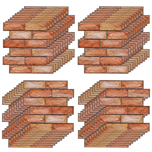 30 Piezas Papel de Pared Autoadhesivo, 30 ×30 cm Paneles Decorativos 3d, Autoadhesivo, Efecto Ladrillo de Piedra, Revestimiento de Paredes PVC, para Cocina, Dormitorio, Puerta Pared(rojo)