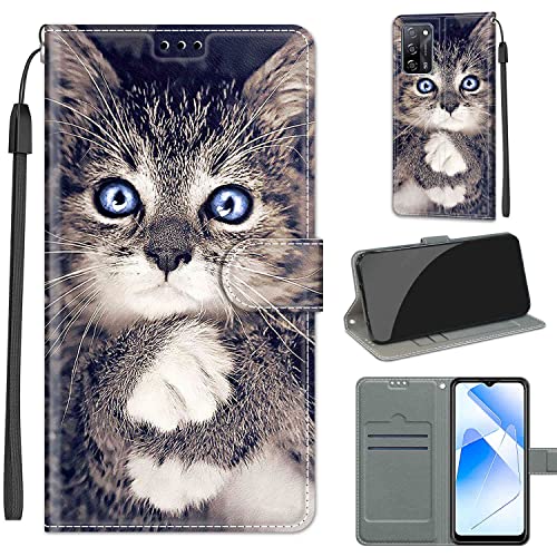 nancencen - Carcasa compatible con Oppo A16 4G, almacenamiento de tarjetas [función Stand] a prueba de golpes y arañazos, piel sintética, funda de piel sintética, estilo retro, color gris