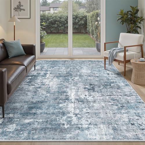 Soalmost Area Rug 6x9 Abstract Rugs for Living Room 6 x 9 Washable Rugs Blue Non Slip Low Pile Rugs for Bedroom Dining Room Foldable Thin