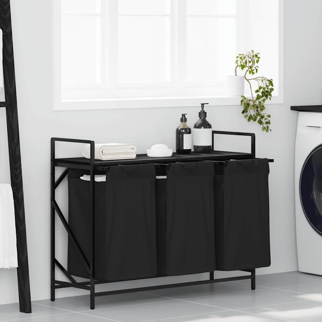 Cesto portabiancheria a 3 scomparti in Polka nero Dab con sacchetti