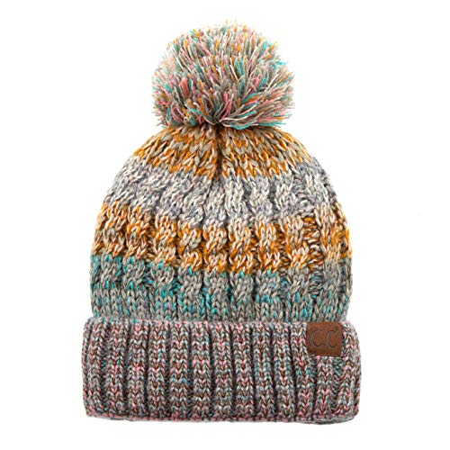C.c Hatsandscarf Women's Winter Slouchy Knitted Hat Cable Knit Pom Beanie Hat (Rose/Mint) #TOP1