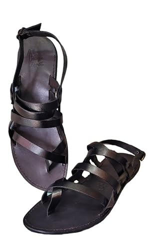Sandali artigianali da Uomo fatti a mano con materiali di qualità: vera pelle e vero cuoio 100% Made in Italy Handmade Sandals for Man (43, Nero)
