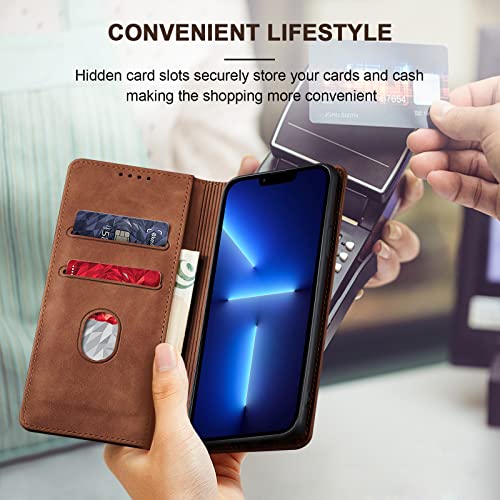 Image of Jasonyu Flip Wallet Case for iPhone 13 Pro,Brown
