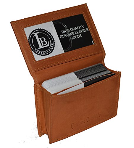 Leatherboss Small Credit Card Holder Wallet with Expandable Pocket - Tan 4