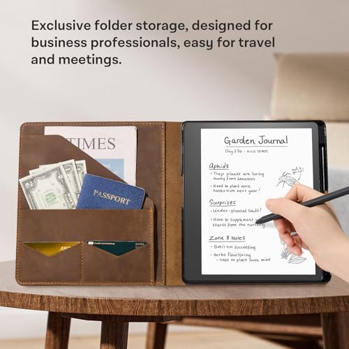 Image of CoBak Premium Genuine Leather Case for Kindle Scribe 10.2 inch, TouchPad D10, Boox Note Air 3, Folio Cover with Pen Holder, Auto Sleep /Wake, Card Slots & File Folders for Business, Not for Remarkable