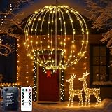 Bola de Navidad a Pilas, 30cm Bola Luminosa Exterior, 120 LED Luces Exterior Metal Plegable, Decoración Navideña 8 Modos&Timer, para Jardín, Fiesta, Salón Interior(Blanco Cálido)