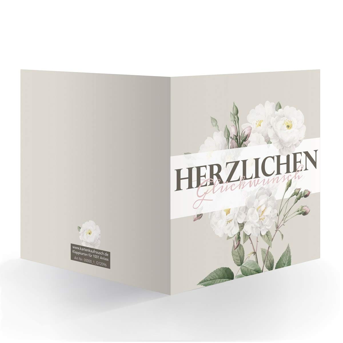 12 x Elegante Vintage Rosen Grußkarte innen weiß (quadratisch, 15,5x15,5cm inkl Umschlag): Herzlichen große XL Glückwunsch-Karte zur Rente, Geburtstag, Abschluss für Familie, Freunde, Mitarbeiter
