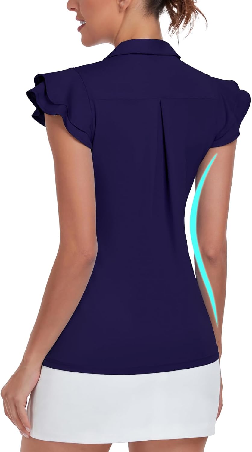 Soneven Womens Golf Shirts Ruffle Short Sleeve Polo Shirts Floral Moisture Wicking Tennis Shirts Golf Tops - Image 6