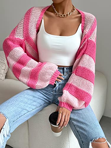 GORGLITTER Women's Color Block Striped Bolero Shrug Sweater Long Sleeve Open Front Crop Cardigan Top Outerwear3