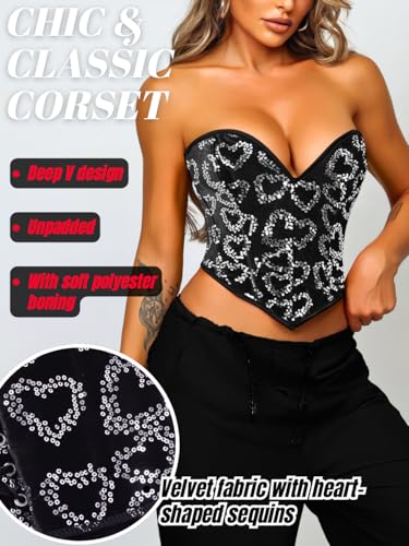Image of ChiaoLezhee Heart Corset Top For Women, Sexy Concert Outfits Going Out, Strapless Crop Top, Overbust Bustier