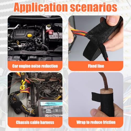 Image of Car Wire Harness Tape, 2 Rolls Self-Adhesive Fabric Vehicle Electrical Wiring Cloth Protection Wrap, Noise Damping Heat Proof Auto Speaker Harnessing Protective Wrapping, Universal Fit (Orange)