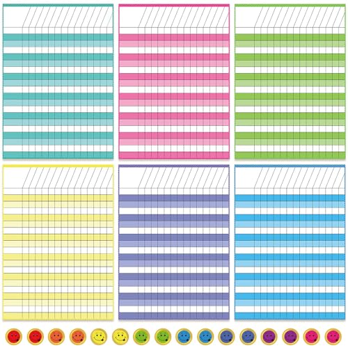 Outus 6 Pieces Classroom Incentive Charts Laminated Dry Erase Attendance Chart for Classroom Reward Chores Learning School Homework Progress Tracking Pads with 240 Reward Stickers