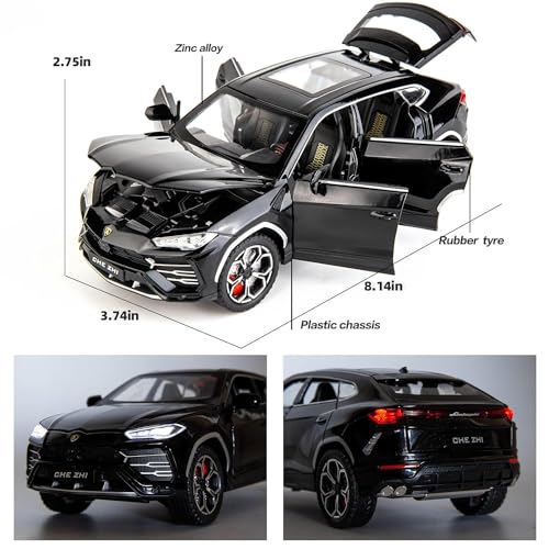 Image of Compatible for 1:24 Lamborghini Urus Car Model, Diecast Pull Back Car Toy car, Doors Open, Light and Sound, Boys Toys Kids Adults Gifts -Black