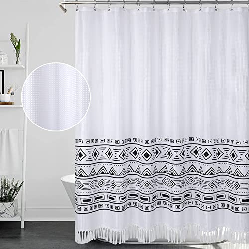 Caremee Black And White Shower Curtain Set With Tassel Shower Curtains For Bathroom Tribal Thick Fabric Shower Curtain Modern Geometric Bohemian Decor Bath Curtain, 72 X 72, White Bohemian #TOP24