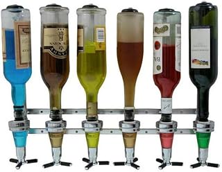 Wall Mounted 6 Bottle Liquor Dispenser Stand, Aluminum Alloy Wine Beer Alcohol Dispenser with 6 Heads, Silver Black Vintage Industrial Bar Organizer for Home Bar, Kitchen, Restaurant, Office