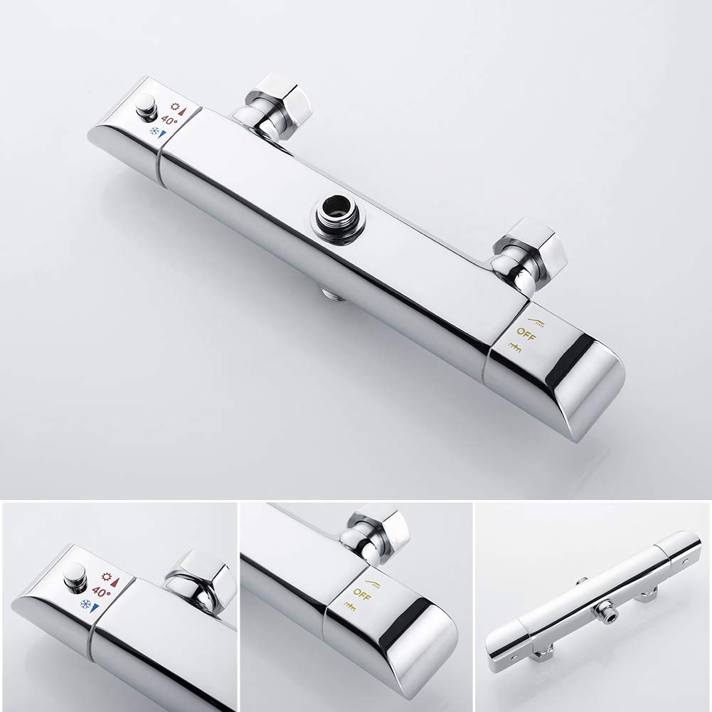 Ibergrif M21809 Colonna Doccia Termostatico, Doccia Soffione Completo, Set Doccia con Soffione e Doccetta, Asta per Doccia Regolabile a Muro, Termostato, Asta Tubo Flessibile, Cromo, Argento