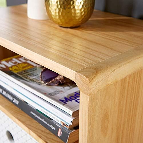 Home Source Retro Wooden Side Table or Bedside Cabinet Storage Unit Metal Legs, Natural, 2 Drawer