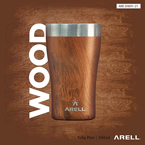 ARELL, COPO TÉRMICO DE CERVEJA COM ISOLAMENTO VÁCUO TULIP 500ML WOOD