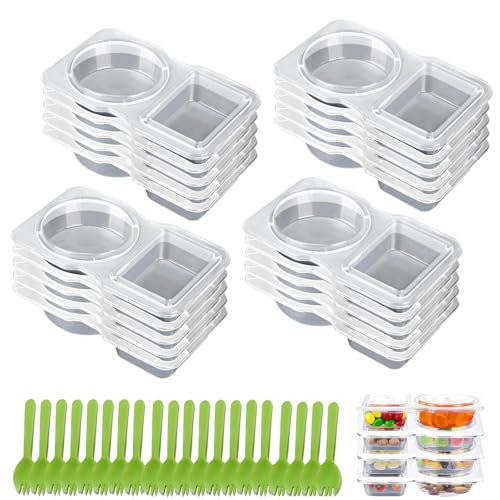 Recipientes de aperitivos reutilizables con tapas, 2025 Upgarde de doble compartimento para aperitivos Contenedores de condimento con tapas, recipientes de condimento reutilizables para bocadillos,