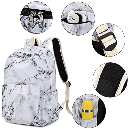 Ledaou Backpack For Teen Girls Bookbag School Backpack Set With Lunch Box And Pencil Bag Marble #TOP4
