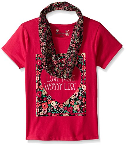 Dream Star Girls' Short Sleeve Screen Tee with Printed Chiffon Scarf