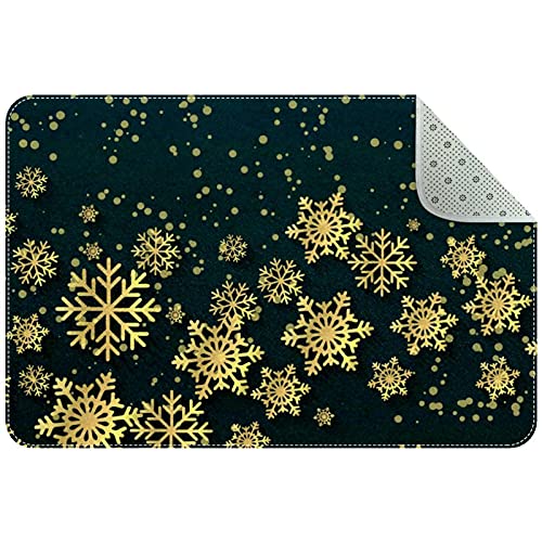 Paillasson de Noël doux absorbant tapis d'entrée avec flocons dorés lavable - 2