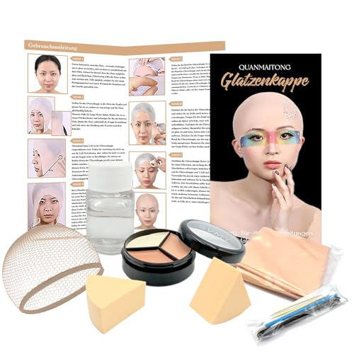 QUANMAITONG Halloween Schminke Glatzenkappe Latex Glatze Perücke Bald Cap Kostüm Halloween Herren Damen Makeup Set Hut für Erwachsene Halloween Cosplay Party