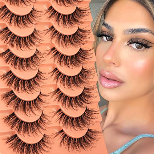 Natural Lashes Wispy Eyelashes Fluffy Strip False Eyelashes Fairy Fox Mink Lashes Natural Look Cat Eye Lashes With Clear Band 8 Pairs Alicrown #TOP7