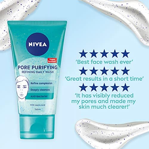 NIVEA PURIFY PORES Daily Wash Scrub (150 ml), Purifying Face Scrub, Facial Scrub Prevents Blackheads, Exfoliating Scrub with Natural Magnolia Extract and Lactic Acid