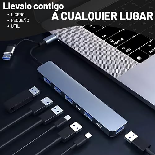 Hub USB C 7 en 1, Adaptador USB C con USB 3.0 + 2 Tipo C, Carga PD 100W, 5 Puertos USB 3.0, USB C Hub Multipuerto para Portátiles, Compatible PC, Tableta, MacBook Air/Pro, iPad Pro, iPhone 16 Pro MAX - imagen 8
