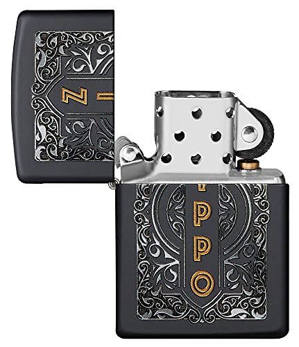 Zippo encendedor de bolsillo negro mate con logo miniatura 4