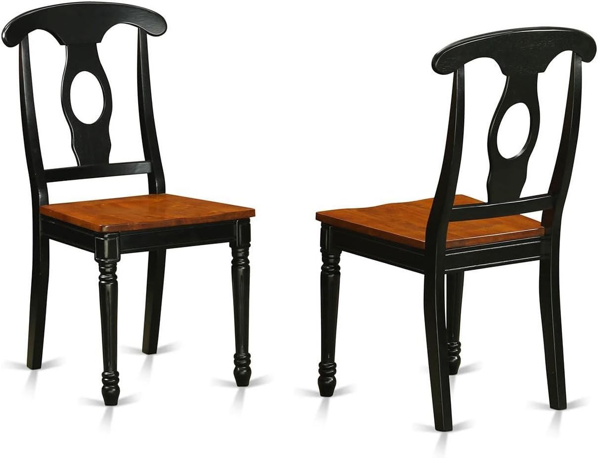 East West Furniture KEC-BLK-W Kenley Kitchen Dining Chairs - Napoleon Back Solid Wood Seat Chairs, Set of 2, Black & Cherry