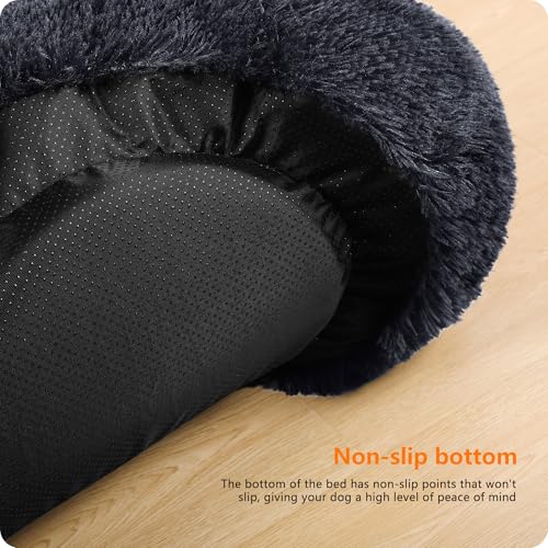 HMTOPE Orthopädisches Hundebett rund Hundekissen Hundesofa Katzenbett Donut Kuscheliges Hundekorb Waschbar, 90 cm Ø, Dunkelgrau