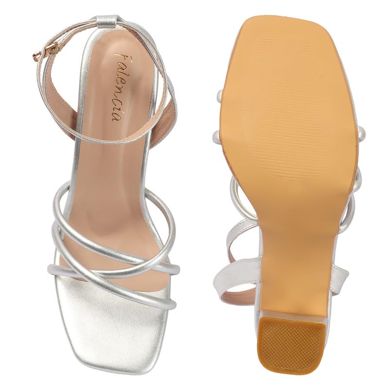 Image of FALENCIA Women's Strappy Block Heel Sandals - Square Toe Ankle Strap Dress Shoes