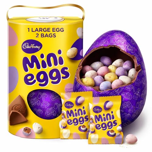 Cadbury Mini Eggs Chocolate Extra Large Easter Egg Includes 1 Extra Large Egg and 2 Mini Eggs Chocolate Bags Perfect For Easter Egg Hunt Great Gift For Kids & Adults