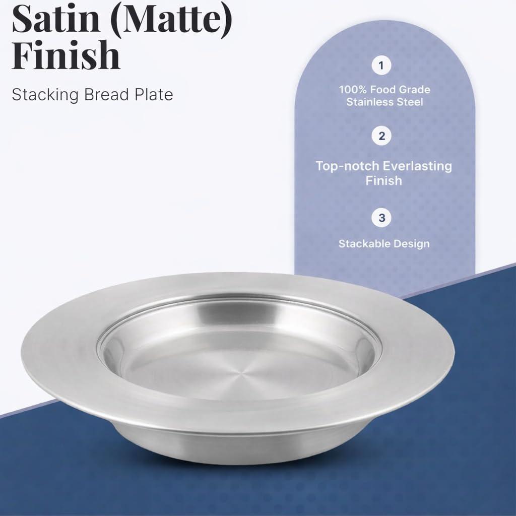 Assiette à pain de communion en acier inoxydable pour les églises | Assiette de service empilable pour pain et gaufrettes de communion | Fournitures de communion – Finition mate satinée