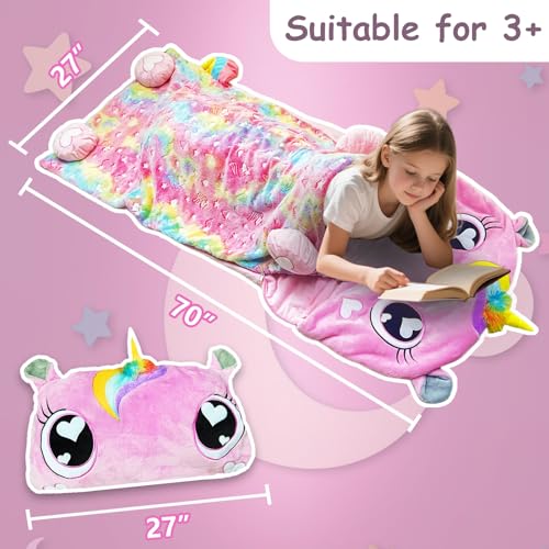 Image of Kids Sleeping Bag, Large Unicorn Slumber Bag for Girls Boys, Portable Nap Mat, Preschool Daycare Kindergarten Birthday Gift 3-12 Yr Child