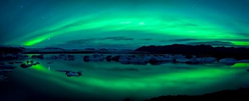 Posterazzi Póster de Aurora Boreal o auroras boreales sobre la laguna de Jokulsarlon Islandia, (8 x 10)