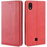HualuBro Handyhülle für LG K20 2019 Hülle, Retro Leder Brieftasche Tasche Schutzhülle Handytasche LederHülle Flip Hülle Cover für LG K20 2019 - Rot