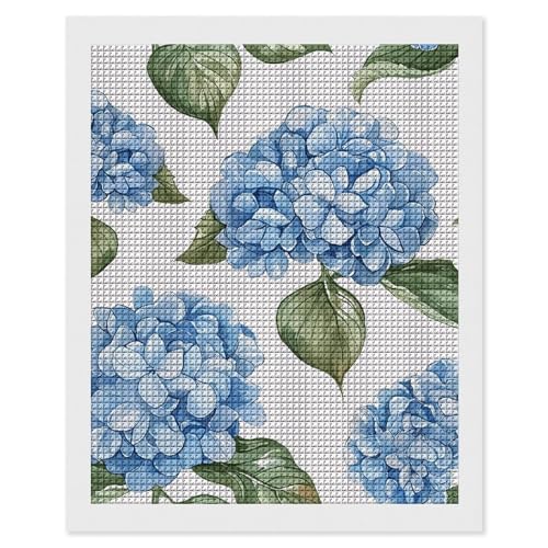 Peinture diamant hortensia bleu kit complet DIY à offrir en cadeau pour anniversaire
