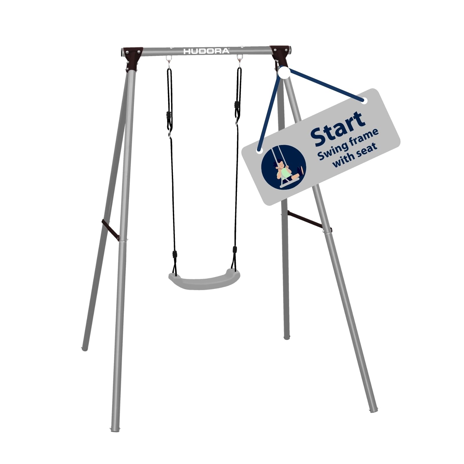 HUDORA Iron Modern Huśtawka dla dzieci, odporna na warunki atmosferyczne, stal huśtawka dla dzieci, regulowane liny, maks. waga 50 kg, 170 x 200 x 205 cm, Huśtawka Hudora