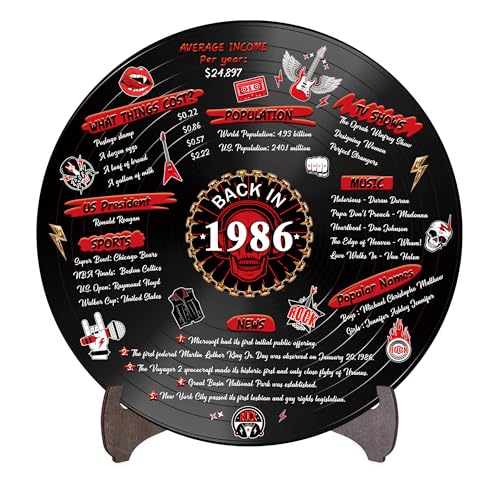 Panneau de table rétro musique vinyle 1986 pour fête 40 ans sur buffet