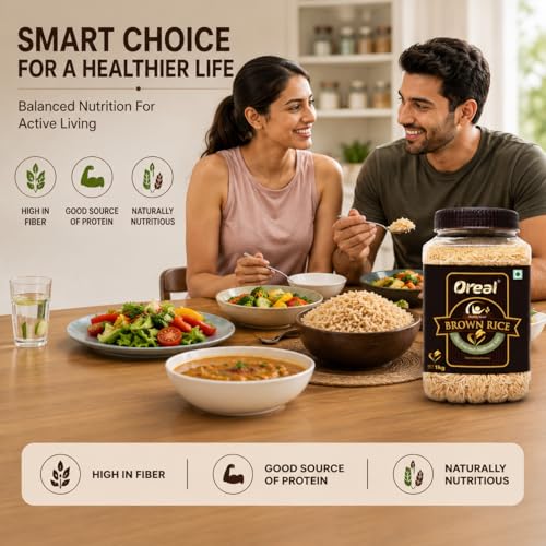 Image of Oreal Brown Rice 1 Kg, Full Bran Intact, Fibre-Rich Basmati Rice Jar